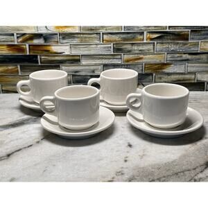 4 Vintage Restaurant Ware Buffalo China Coffee Demitasse Espresso Mugs Saucers